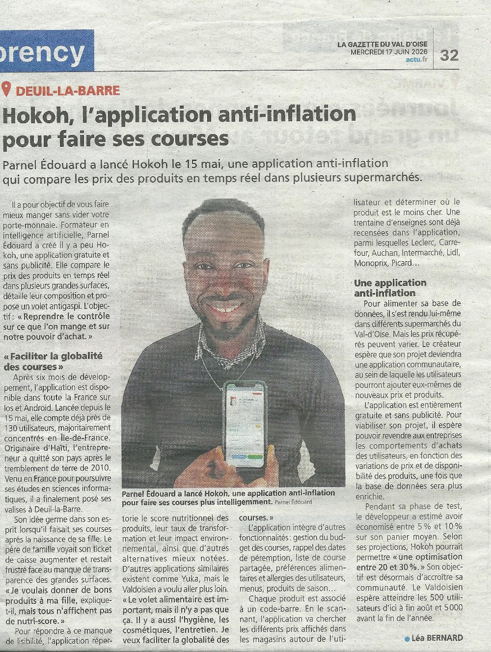 Article La Gazette du Val-d'Oise — HOKOH, l'application anti-inflation