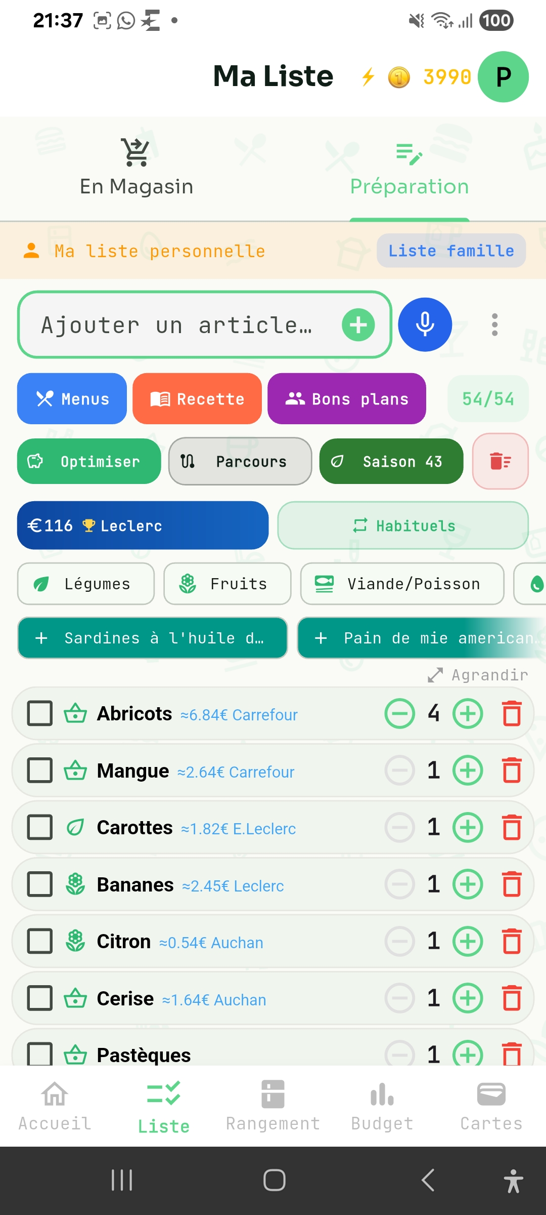 Liste de courses HOKOH